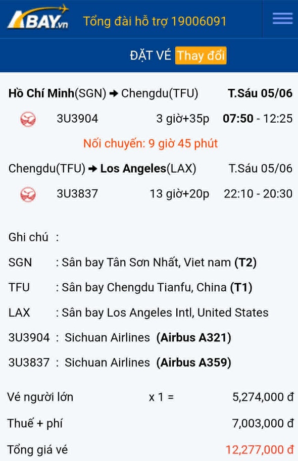 Chốt vé giá tốt chặng Tp Hồ Chí Minh - Los Angeles tháng 06/2026