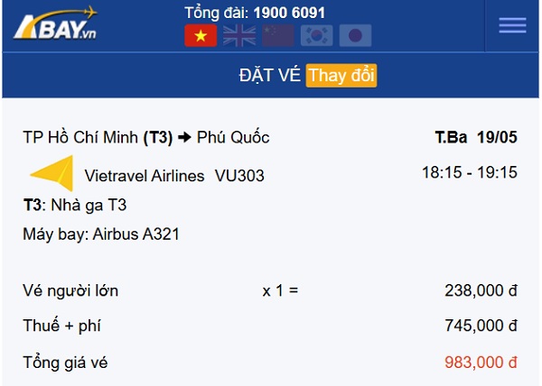 Giá vé Vietravel Airlines bay Tp Hồ Chí Minh – Phú Quốc cuối tháng 5 bất ngờ “hạ nhiệt”!