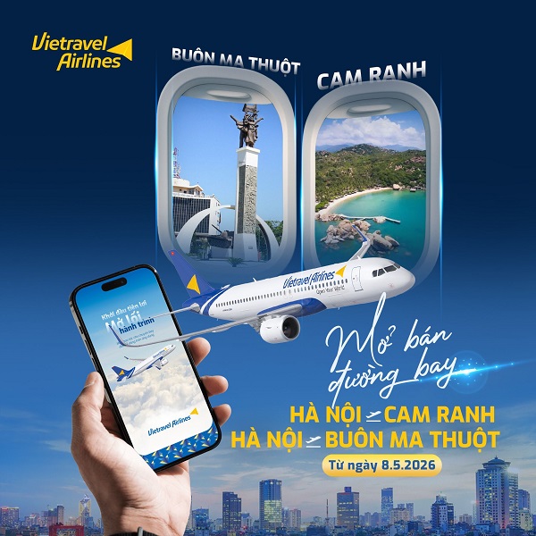 Vietravel Airlines mở 2 đường bay mới từ Hà Nội đi Nha Trang/ Buôn Ma Thuột