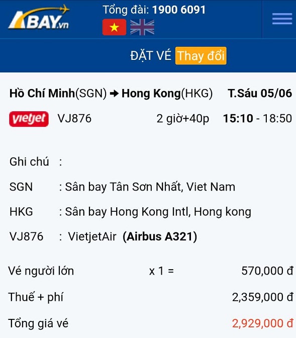 Sức hút từ loạt vé 570k trên đường bay Tp Hồ Chí Minh – Hong Kong tháng 06/2026