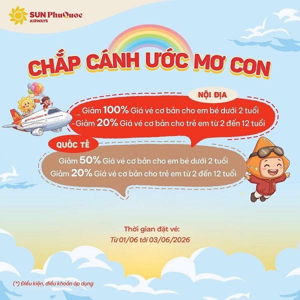 Chỉ còn 1 ngày để kịp săn ưu đãi đặc biệt dịp 1/6 từ Sun PhuQuoc Airways!