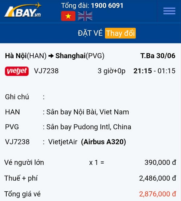 Bay Hà Nội – Thượng Hải cuối tháng 6/2026 với giá vé chỉ từ 390k 