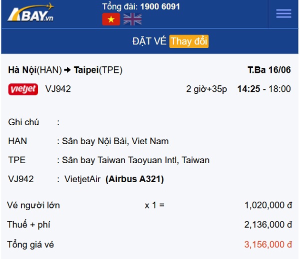 Giá vé bay thẳng Hà Nội – Đài Bắc (Đài Loan) tháng 6 là bao nhiêu?