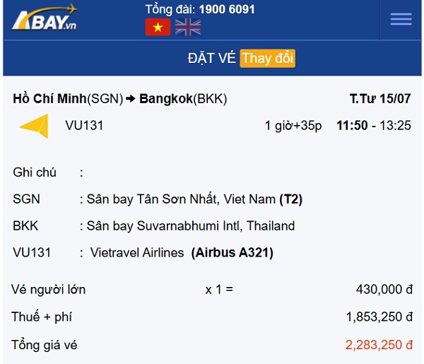 Bay thẳng Tp Hồ Chí Minh – Bangkok tháng 6: Giá vé có cao không? Book hãng nào rẻ nhất?