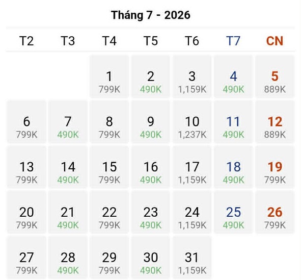 Vé máy bay Tp Hồ CHí Minh - Tuy Hòa tháng 07/2026 có giá rẻ nhất chỉ 490k