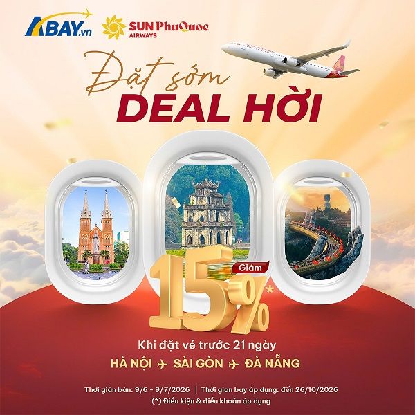 Đặt vé sớm, sở hữu “deal hời” bay Hà Nội – Tp Hồ Chí Minh – Đà Nẵng cùng Sun PhuQuoc Airways!