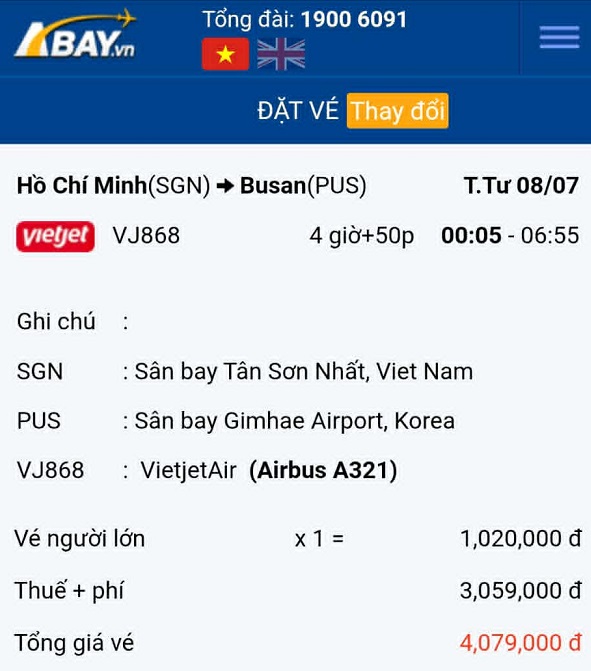 Cập nhật vé máy bay TP Hồ Chí Minh – Busan giá tốt nhất tháng 07/2026