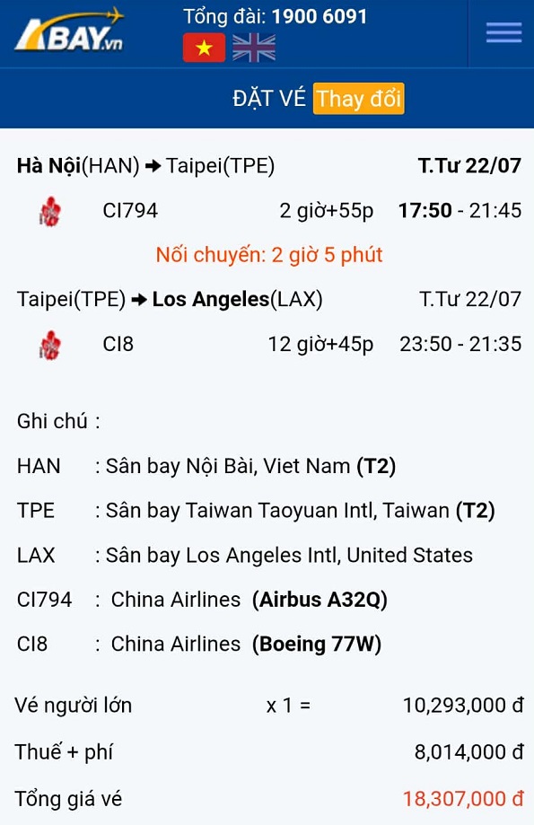 Cập nhật vé máy bay Hà Nội – Los Angeles giá tốt nhất tháng 07/2026