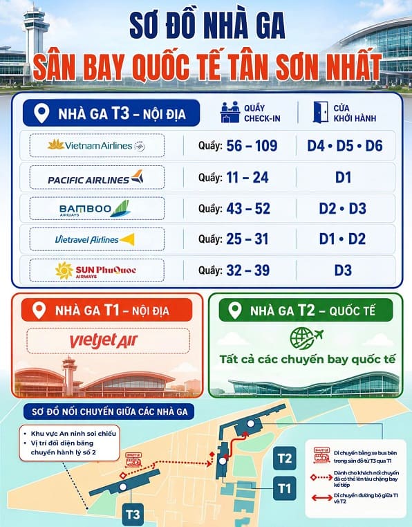 Bỏ túi ngay sơ đồ nhà ga sân bay quốc tế Tân Sơn Nhất (Tp Hồ Chí Minh)