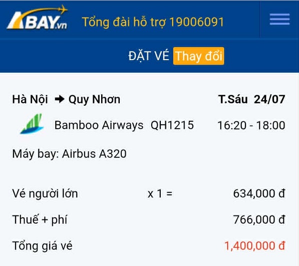ABAY ghi nhận mức vé giá tốt chặng bay Hà Nội – Quy Nhơn tháng 07/2026