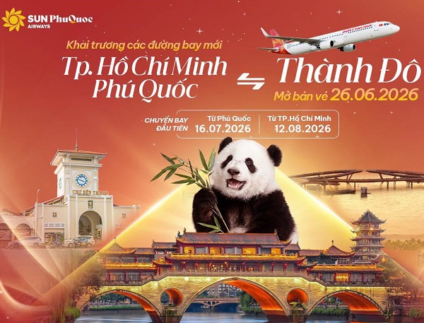 Bay thẳng tới Thành Đô dễ dàng với loạt vé giá tốt từ Sun PhuQuoc Airways