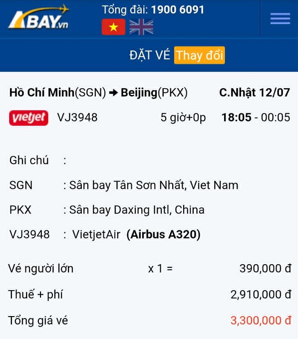 Xuất hiện giá vé chỉ 390k trên đường bay thẳng Tp Hồ Chí Minh – Bắc Kinh tháng 07/2026