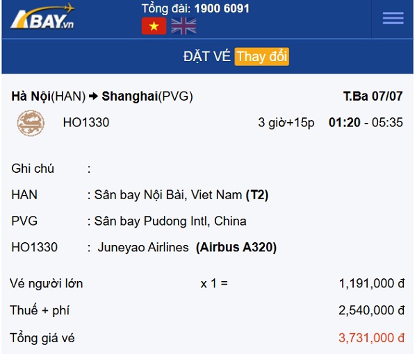 Bay thẳng Hà Nội – Thượng Hải (Trung Quốc) tháng 7 giá vé có cao không?