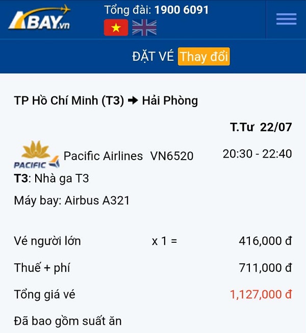 Tham khảo giá vé nổi bật chặng Tp Hồ Chí Minh – Hải Phòng tháng 07/2026