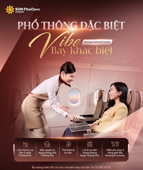 Bay thoải mái hơn với hạng Phổ thông Đặc biệt của Sun PhuQuoc Airways