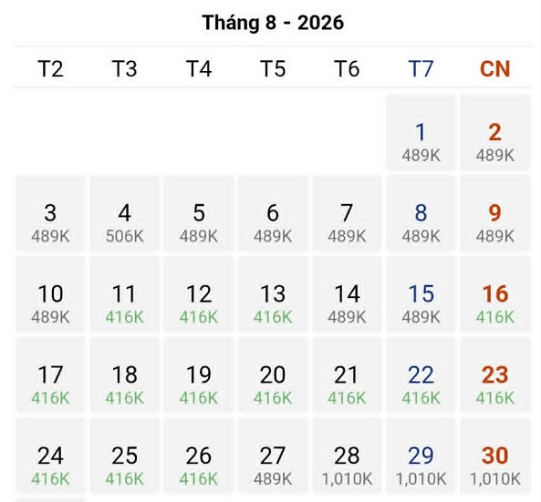 Giá vé máy bay Hà Nội – Buôn Ma Thuột tháng 08/2026: Nhiều ngày đẹp chỉ từ 416.000đ