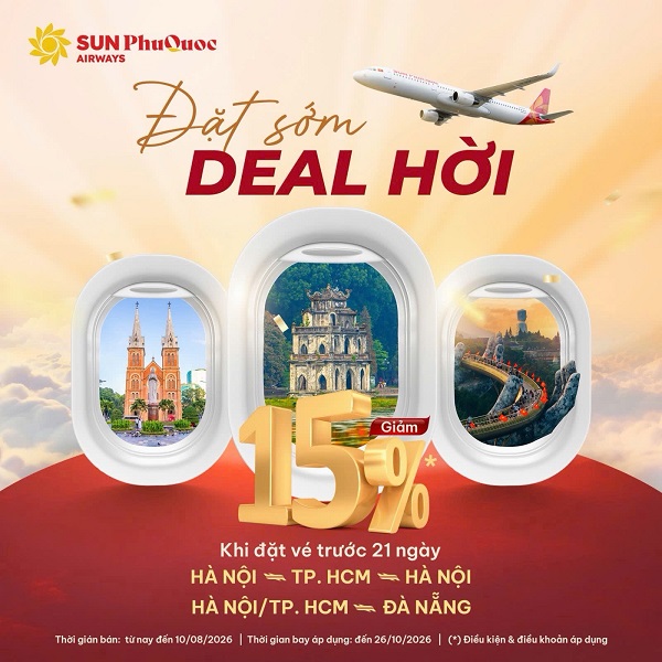 Đặt sớm deal hời – Cơ hội vàng để săn vé rẻ từ Sun PhuQuoc Airways