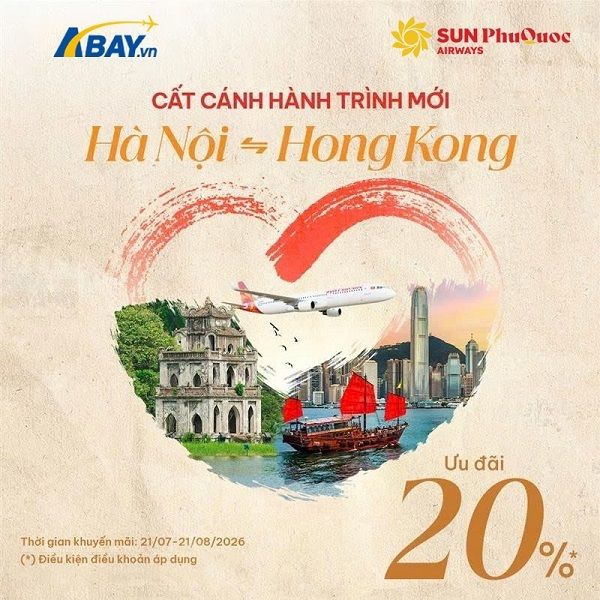 Bay thẳng Hà Nội – Hong Kong cùng Sun PhuQuoc Airways, nhận ngay ưu đãi “hời”!