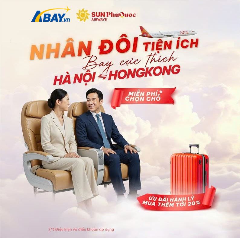 Sun PhuQuoc Airways tặng bộ đôi ưu đãi cực hấp dẫn cho đường bay Hà Nội – Hong Kong