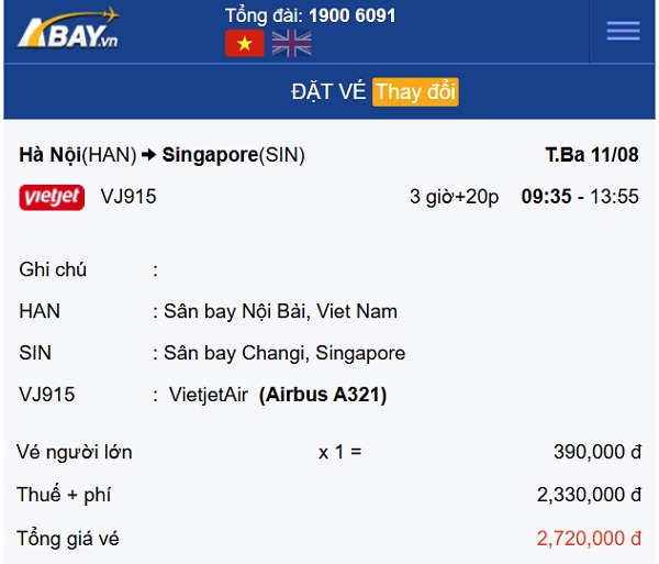 Bay thẳng Hà Nội – Singapore tháng 8 với giá vé hấp dẫn chỉ từ 390k/ chiều!