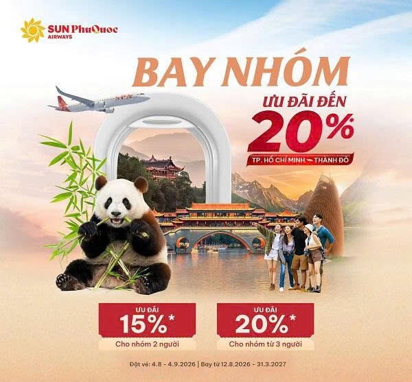 Nhanh tay sở hữu ưu đãi bay nhóm Tp Hồ Chí Minh – Thành Đô cực hấp dẫn từ Sun PhuQuoc Airways!