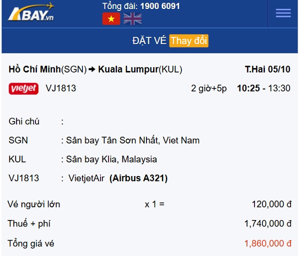 Book sớm vé tháng 10 giá tốt bay Tp Hồ Chí Minh – Kuala Lumpur chỉ từ 120k/ chiều!