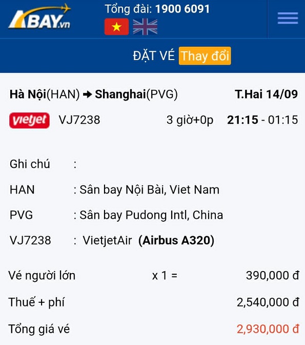 Cơ hội đặt vé máy bay Hà Nội – Thượng Hải tháng 09/2026 giá tốt tại ABAY