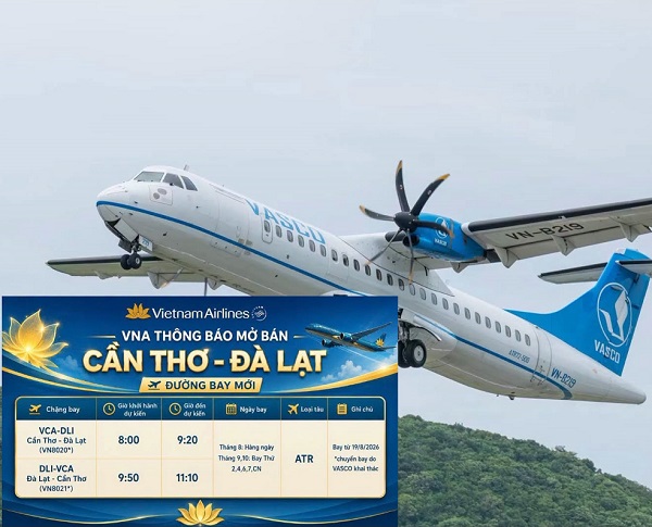 Vietnam Airlines khôi phục lại đường bay Cần Thơ – Đà Lạt từ ngày 19/8/2026