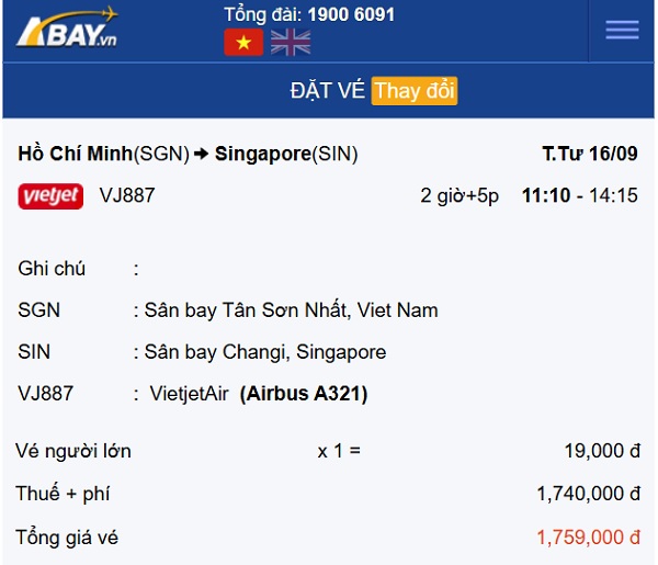 Chỉ từ 19k, sở hữu ngay vé bay thẳng Tp Hồ Chí Minh – Singapore tháng 9!