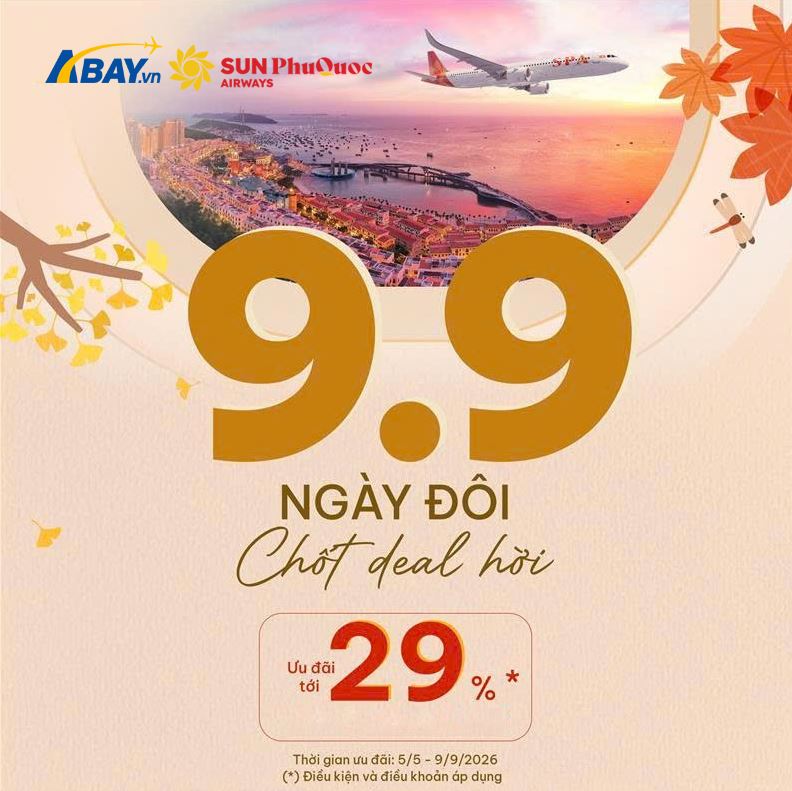 Siêu deal ngày đôi 9/9 - Sun PhuQuoc Airways giảm đến 29% giá vé