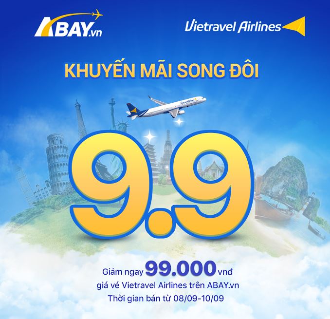 Khuyến mãi ngày song đôi 9/9 của Vietravel Airlines – săn vé giảm giá tại ABAY!