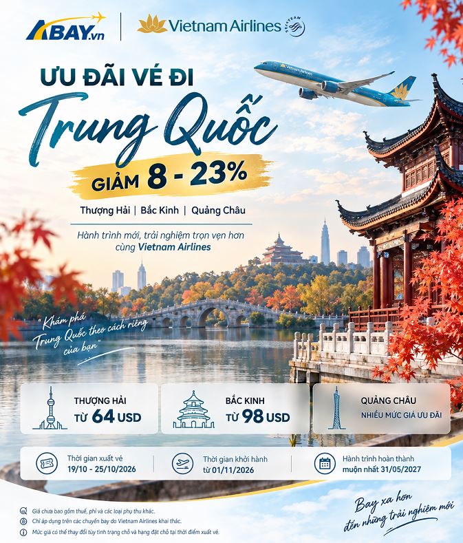 Bay Trung Quốc với ưu đãi giá vé 8 - 23% từ Vietnam Airlines