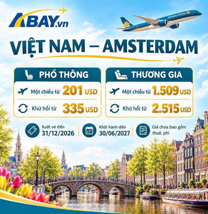 Vietnam Airlines cập nhật mức vé giá tốt cho hành trình từ Việt Nam đến Amsterdam