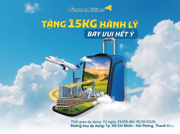 Vietravel Airlines mở bán ưu đãi Hành lý trên đường bay Tp Hồ Chí Minh – Hải Phòng/ Thanh Hóa