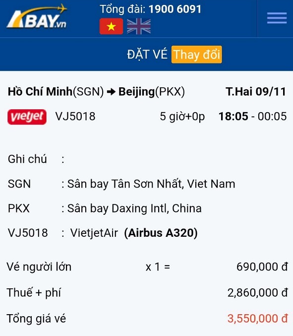 Bay Tp Hồ Chí Minh – Bắc Kinh với giá vé tốt nhất tháng 11/2026