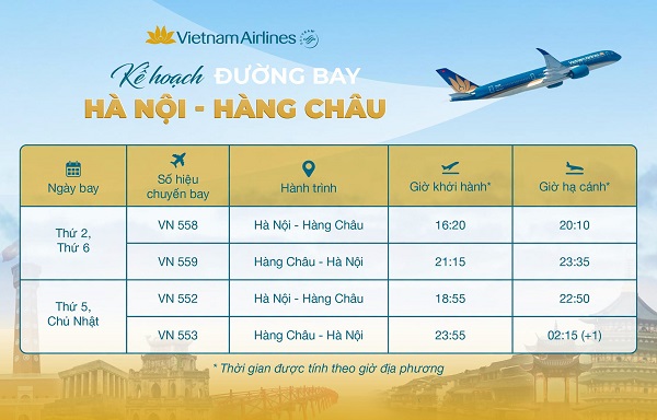 Vietnam Airlines thông báo kế hoạch khai thác đường bay mới Hà Nội – Hàng Châu (Trung Quốc)