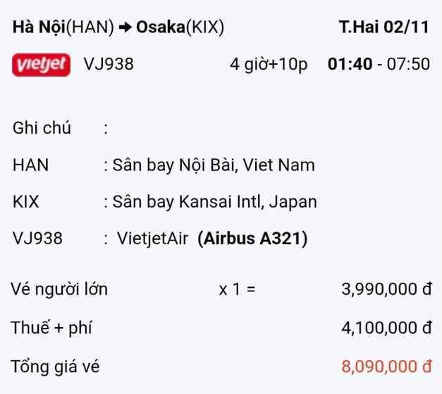 Săn vé máy bay Hà Nội – Osaka tháng 11/2026 giá tốt tại ABAY.vn
