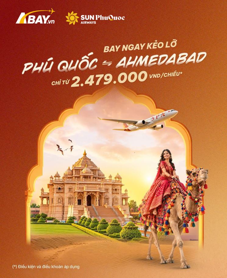 Bay thẳng Phú Quốc - Ahmedabad (Ấn Độ) cùng ưu đãi vé hấp dẫn từ Sun PhuQuoc Airways