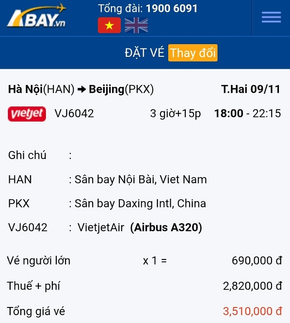 Đặt vé máy bay giá tốt nhất chặng Hà Nội – Bắc Kinh tháng 11/2026