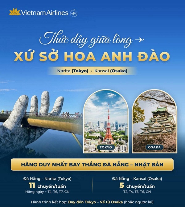 Đà Nẵng – Tokyo/ Osaka: Bay thẳng thuận tiện, săn vé tốt cùng Vietnam Airlines